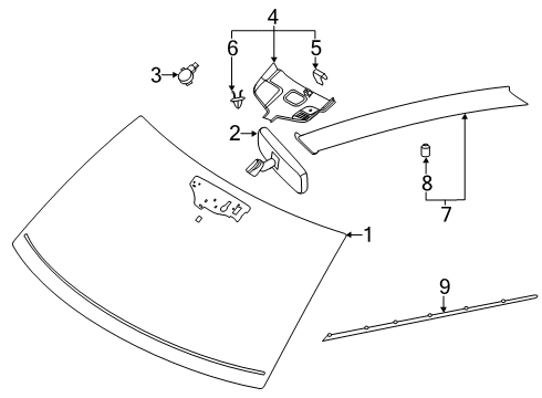 2021 Ford Explorer Windshield Glass, Moldings Diagram