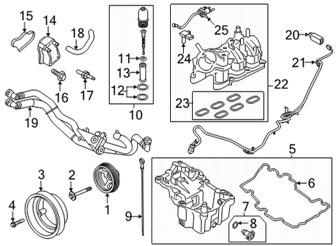 2022 Ford F-150 Engine Parts, Mounts, Cylinder Head & Valves, Camshaft & Timing, Variable Valve Timing, Oil Cooler, Oil Pan, Oil Pump, Adapter Housing, Crankshaft & Bearings, Pistons, Rings & Bearings Diagram 3