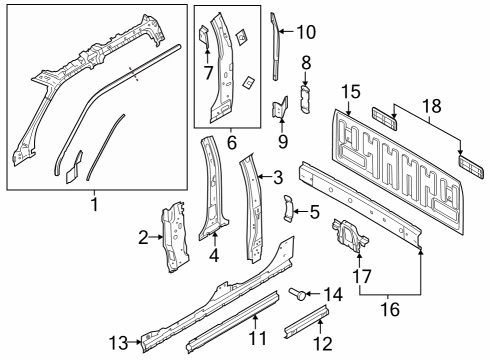 2023 Ford F-150 Lightning Back Panel, Hinge Pillar Diagram