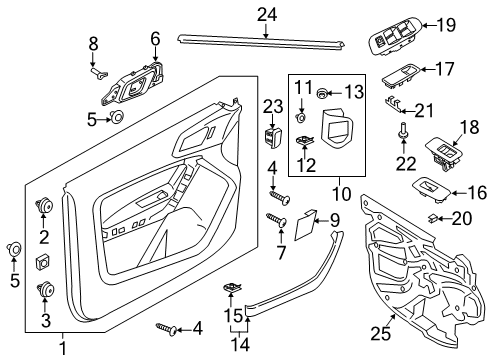 2020 Ford Ranger Interior Trim - Front Door Diagram 1