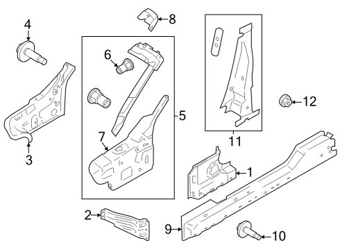 2024 Ford Mustang Hinge Pillar, Lock Pillar Diagram 1