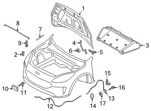 2023 Ford Escape INSULATOR - HOOD Diagram for PJ6Z-16738-A