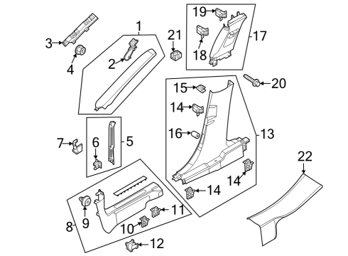 2021 Ford Mustang Mach-E Interior Trim - Pillars Diagram