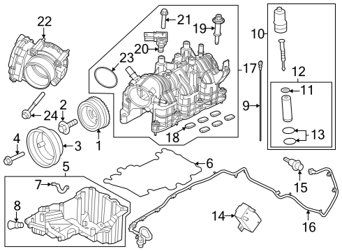 2022 Ford Bronco Engine Parts, Mounts, Cylinder Head & Valves, Camshaft & Timing, Variable Valve Timing, Oil Cooler, Oil Pan, Oil Pump, Adapter Housing, Balance Shafts, Crankshaft & Bearings, Pistons, Rings & Bearings Diagram 3