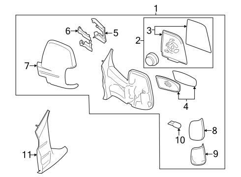 2022 Ford E-Transit Outside Mirrors Diagram 1