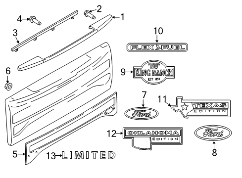 2022 Ford F-250 Super Duty Exterior Trim - Tail Gate Diagram