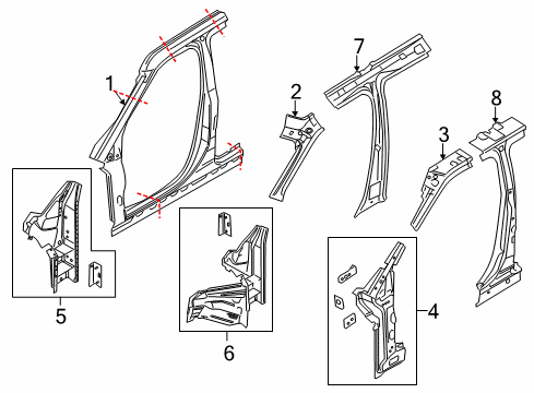 2019 Ford Police Interceptor Utility Center Pillar, Door Opening Frame, Hinge Pillar Diagram