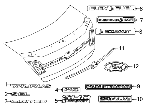 2019 Ford Police Interceptor Sedan Exterior Trim - Trunk Lid Diagram