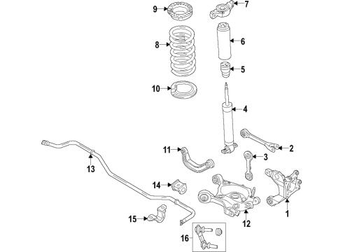 2022 Ford Mustang Rear Suspension, Lower Control Arm, Upper Control Arm, Ride Control, Stabilizer Bar, Suspension Components Diagram 5