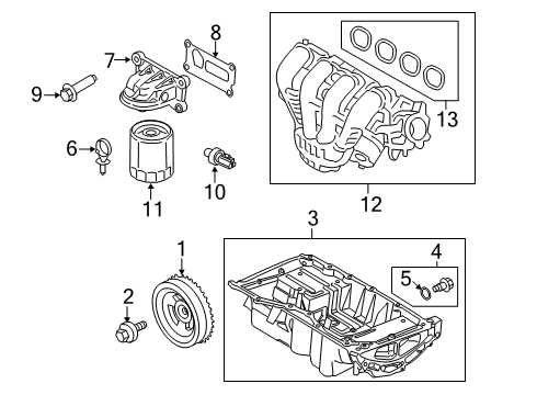 2020 Ford Escape Engine Parts, Mounts, Cylinder Head & Valves, Camshaft & Timing, Variable Valve Timing, Oil Cooler, Oil Pan, Oil Pump, Adapter Housing, Balance Shafts, Crankshaft & Bearings, Pistons, Rings & Bearings Diagram 4