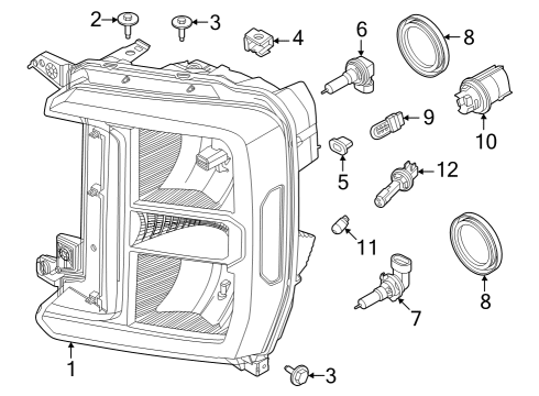 2023 Ford F-350 Super Duty Headlamp Components Diagram 1