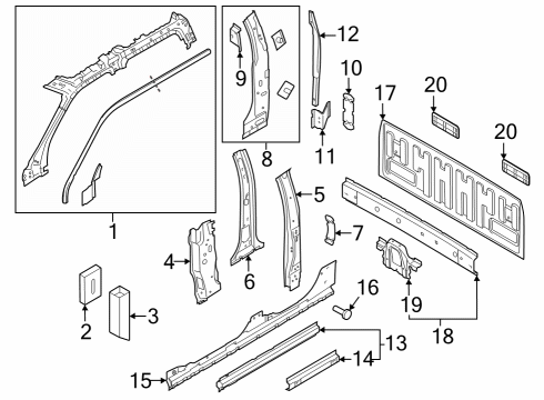 2023 Ford F-350 Super Duty Back Panel, Hinge Pillar Diagram 1