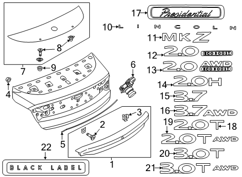 2020 Lincoln MKZ Exterior Trim - Trunk Lid Diagram