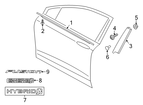 2019 Ford Police Responder Hybrid Exterior Trim - Front Door Diagram