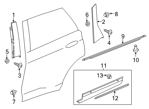 2021 Lincoln Nautilus Exterior Trim - Rear Door Diagram