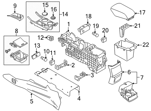 2019 Ford Police Interceptor Utility Front Console, Rear Console Diagram 1