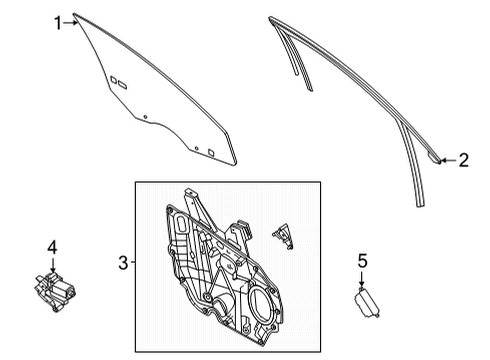 2022 Ford Bronco Sport Front Door Glass & Hardware Diagram 1