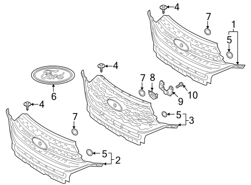 2021 Ford Explorer GRILLE ASSY - RADIATOR Diagram for LB5Z-8200-GC