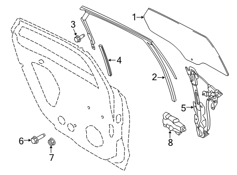 2020 Ford Police Responder Hybrid Rear Door - Glass & Hardware Diagram