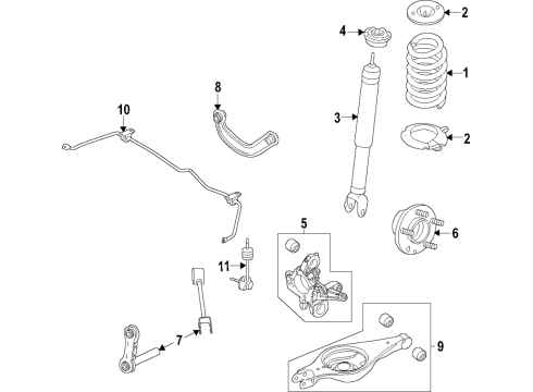 2023 Ford Explorer Rear Suspension, Lower Control Arm, Upper Control Arm, Ride Control, Stabilizer Bar, Suspension Components Diagram 1