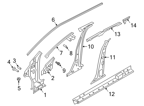 2023 Ford Escape Center Pillar & Rocker, Hinge Pillar Diagram