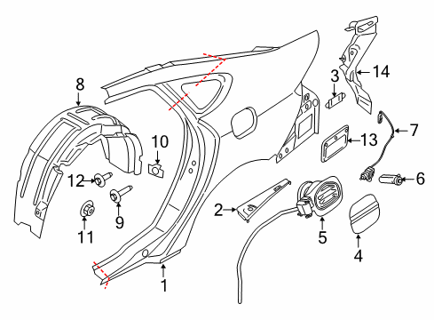 2019 Ford Police Responder Hybrid Quarter Panel & Components Diagram