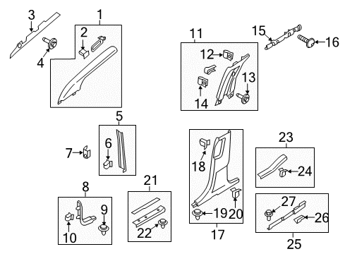 2021 Ford Edge Interior Trim - Pillars Diagram