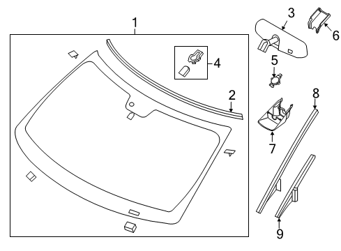 2019 Ford Police Interceptor Utility Windshield Glass, Moldings Diagram