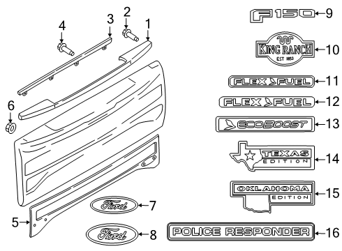 2020 Ford F-150 Exterior Trim - Tail Gate Diagram 1