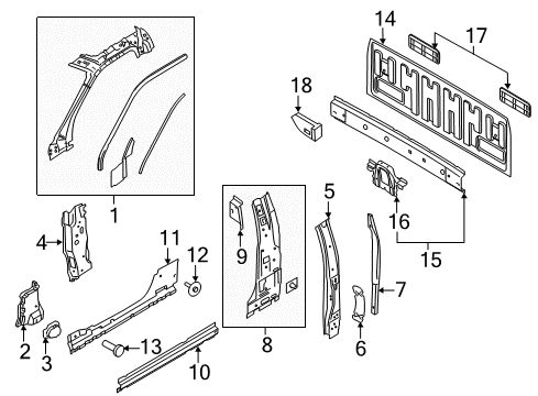 2021 Ford F-250 Super Duty Back Panel, Hinge Pillar Diagram 2