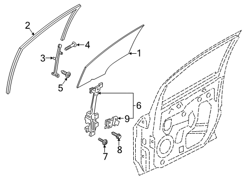 2020 Ford EcoSport Front Door - Glass & Hardware Diagram