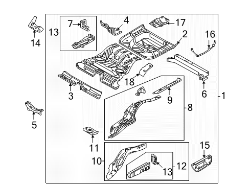 2019 Ford Police Interceptor Sedan Rear Floor & Rails Diagram