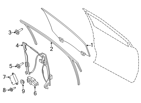 2022 Ford Edge Front Door Glass & Hardware Diagram 1