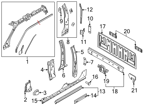 2022 Ford F-250 Super Duty Back Panel, Hinge Pillar Diagram 1