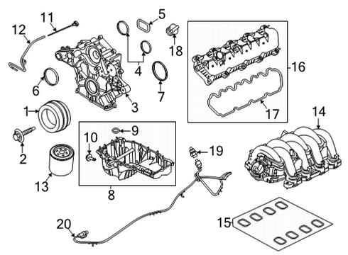 2023 Ford E-350/E-350 Super Duty Engine Parts, Mounts, Cylinder Head & Valves, Camshaft & Timing, Variable Valve Timing, Oil Cooler, Oil Pan, Oil Pump, Crankshaft & Bearings, Pistons, Rings & Bearings Diagram 1