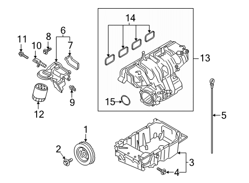 2021 Ford Explorer Engine Parts, Mounts, Cylinder Head & Valves, Camshaft & Timing, Variable Valve Timing, Oil Cooler, Oil Pan, Oil Pump, Adapter Housing, Balance Shafts, Crankshaft & Bearings, Pistons, Rings & Bearings Diagram 1