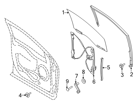 2022 Ford F-250 Super Duty Front Door Glass & Hardware Diagram 1