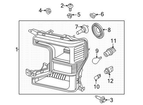 2020 Ford F-250 Super Duty Headlamp Components Diagram 1