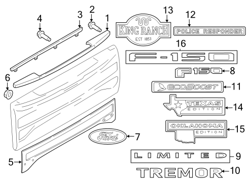 2021 Ford F-150 Exterior Trim - Tail Gate Diagram 1