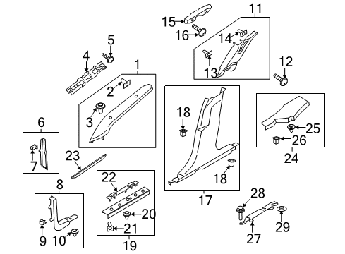 2020 Ford Fusion Interior Trim - Pillars, Rocker & Floor Diagram