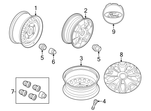 2022 Ford E-Transit Wheels, Covers & Trim Diagram