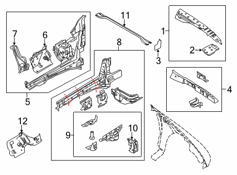 2019 Ford Police Interceptor Sedan Structural Components & Rails Diagram