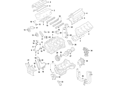 2019 Ford Police Interceptor Sedan Engine Parts, Mounts, Cylinder Head & Valves, Camshaft & Timing, Variable Valve Timing, Oil Cooler, Oil Pan, Oil Pump, Adapter Housing, Crankshaft & Bearings, Pistons, Rings & Bearings Diagram 4