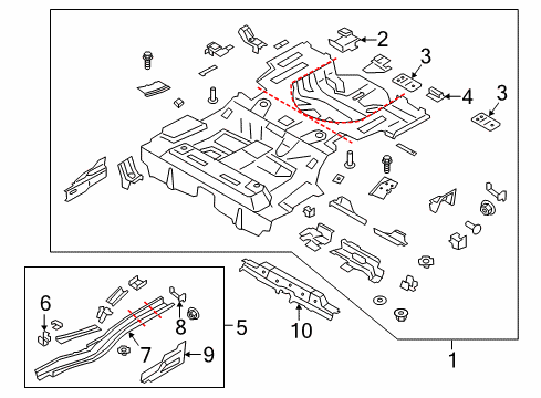 2019 Ford Police Responder Hybrid Rear Floor & Rails Diagram 1