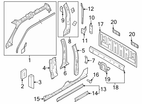 2023 Ford F-250 Super Duty Back Panel, Hinge Pillar Diagram 1