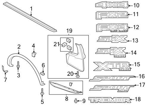 2020 Ford Ranger Exterior Trim - Pick Up Box Diagram 2