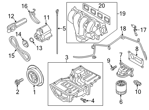 2020 Ford Fusion Engine Parts, Mounts, Cylinder Head & Valves, Camshaft & Timing, Variable Valve Timing, Oil Pan, Oil Pump, Balance Shafts, Crankshaft & Bearings, Pistons, Rings & Bearings Diagram 2