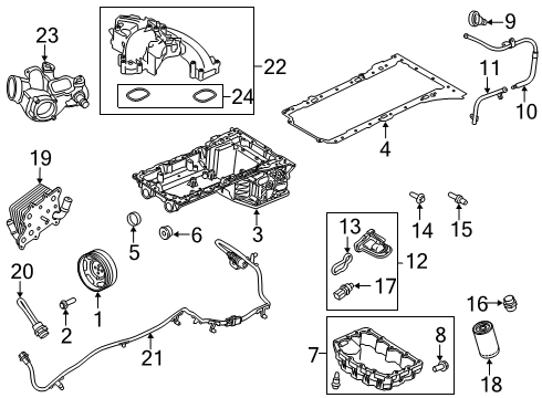 2020 Ford F-250 Super Duty Engine Parts, Mounts, Cylinder Head & Valves, Camshaft & Timing, Variable Valve Timing, Oil Cooler, Oil Pan, Oil Pump, Crankshaft & Bearings, Pistons, Rings & Bearings Diagram 1