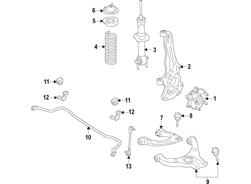 2021 Ford Ranger Suspension Components, Lower Control Arm, Upper Control Arm, Stabilizer Bar Diagram