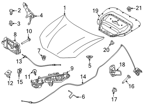 2022 Ford Mustang Mach-E Hood & Components Diagram